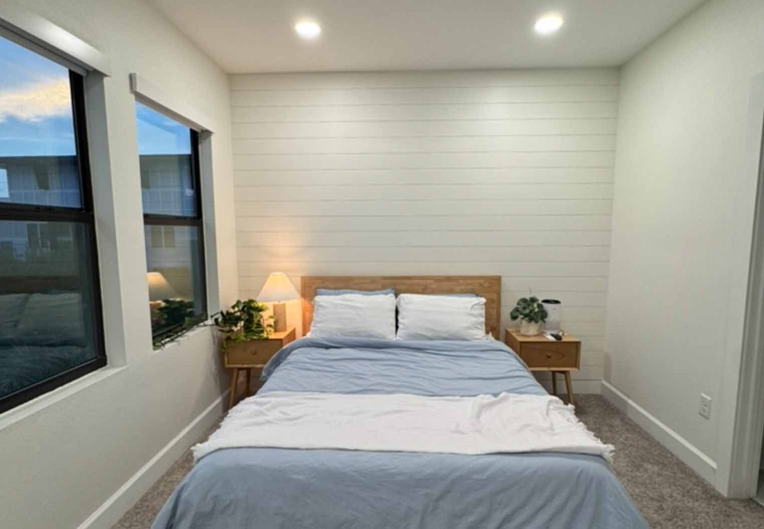 Shiplap bedroom accent wall