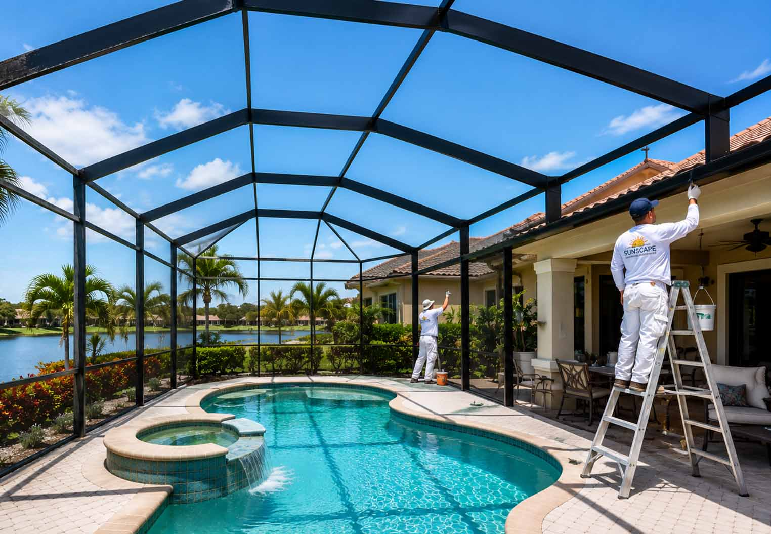 pool cage repainting and refinishing